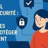 Télétravailleur appliquant des mesures de cybersécurité : VPN activé, mot de passe sécurisé, double authentification et protection des données.
